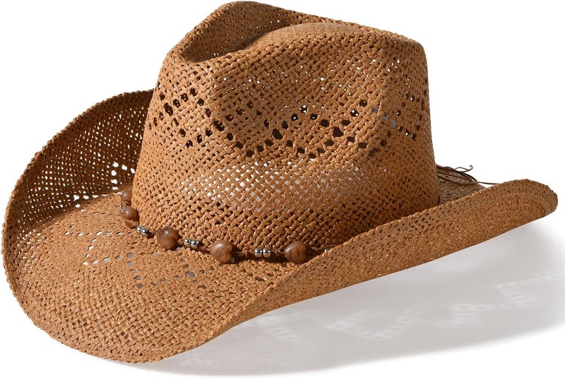 Willheoy Straw Cowboy Hat for Men Womens Straw Cowgirl Hat Summer Western Cowboy Hats with Wide Brim for Cowgirls and Cowboys - Image 1